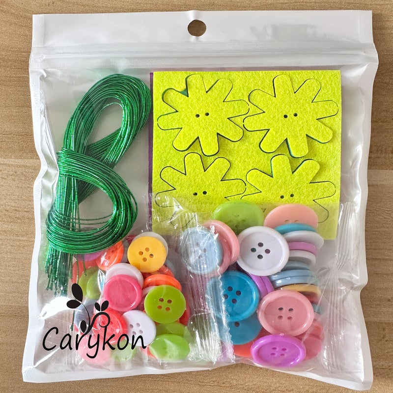 Carykon DIY Craft Iron Wire Button Felt Bouquets Kit, Make 40 Flowers (8-Petal Flowers) - Image 3